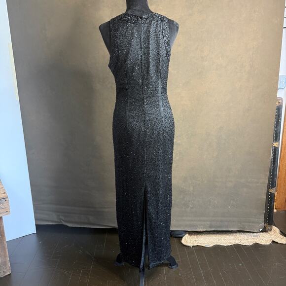 Laurence Kazar Silk Beaded Evening Shell Top Long Black Embellished Size M - Picture 7 of 13